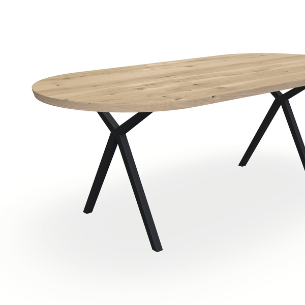 Eettafel Eiken Naturel - Ovaal Plat - Scissor Onderstel Mat Zwart - {{ product.type }} - Kas20