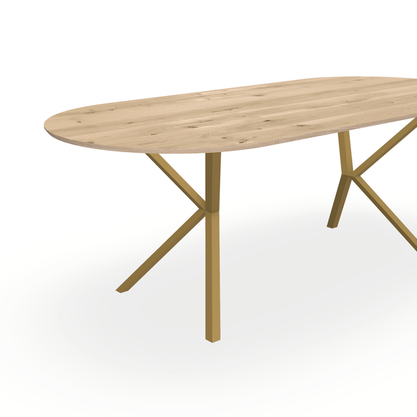Eettafel Eiken Liqurien - Ovaal Plat - Vv Poot Onderstel Mat Goud - {{ product.type }} - Kas20