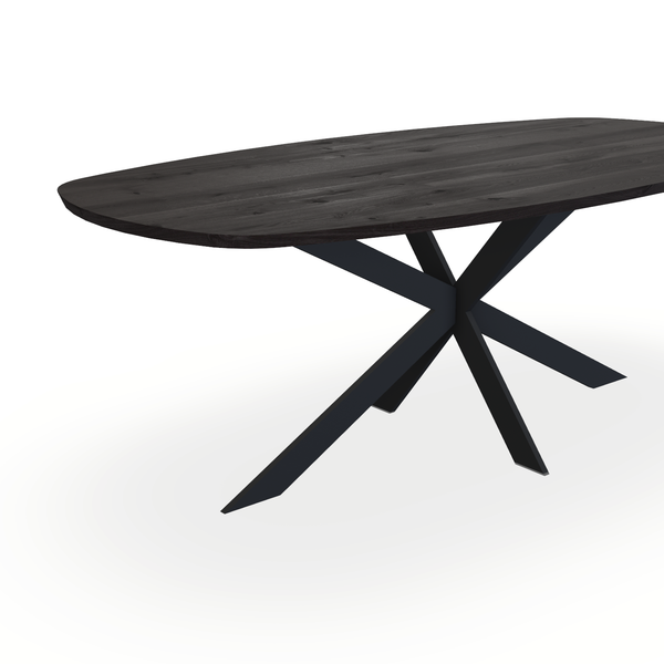 Eettafel Eiken Black Smoke In - Ovaal Deens - Matrix Ultra Onderstel Mat Zwart - {{ product.type }} - Kas20