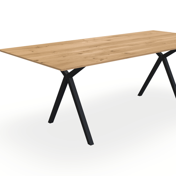 Eettafel Eiken Maurra - Recht - Scissor Onderstel Mat Zwart - {{ product.type }} - Kas20