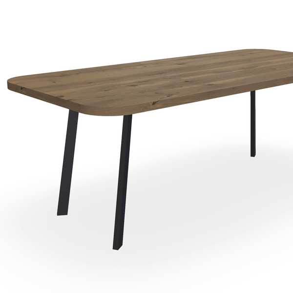 Eettafel Eiken Chocolate - Recht Radius - I Poot Onderstel Mat Zwart - {{ product.type }} - Kas20