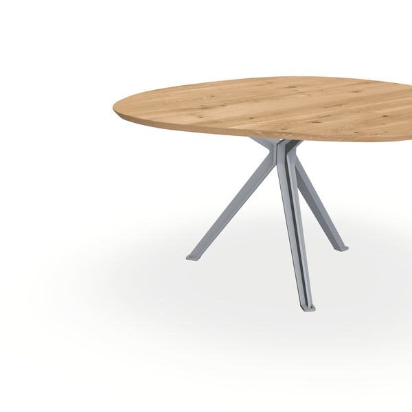 Eettafel Eiken Maurra - Wolk Rond - Stella Onderstel Mat Zilver - {{ product.type }} - Kas20