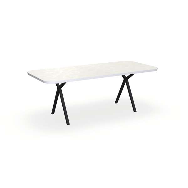 Eettafel Beton Creamy White - Recht Radius - Scissor Onderstel Mat Zwart - {{ product.type }} - Kas20