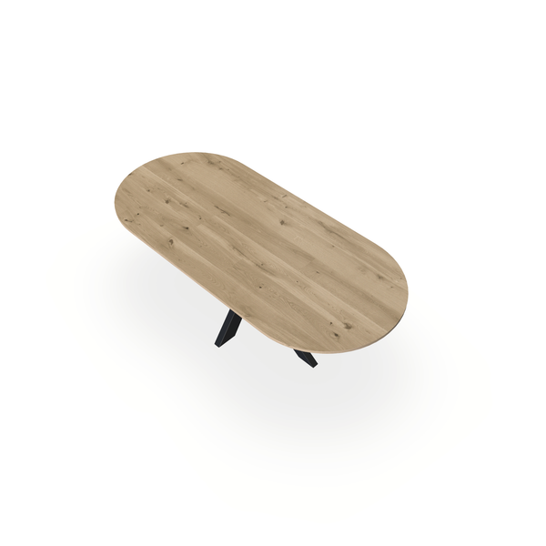 Eettafel Eiken Naturel - Ovaal Plat - Matrix Dun Onderstel Mat Zwart - {{ product.type }} - Kas20
