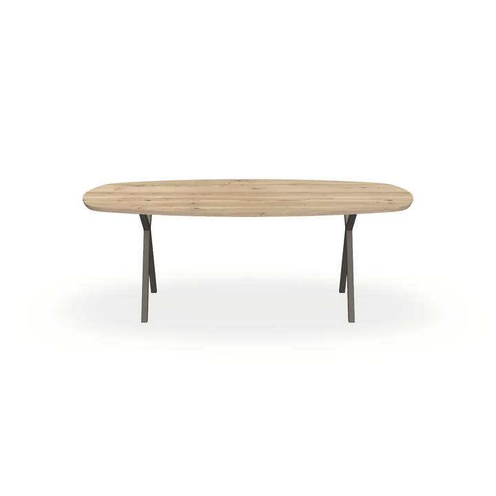Eettafel Eiken Naturel - Ovaal Deens - Scissor Onderstel Mat Donkerbruin - {{ product.type }} - Kas20