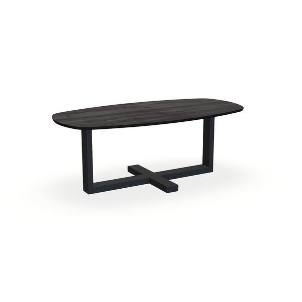 Eettafel Eiken Black Smoke In - Ovaal Deens - Halve Plus Onderstel Mat Zwart - {{ product.type }} - Kas20
