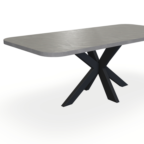 Eettafel Beton Concrete Grey - Recht Radius - Matrix Dun Onderstel Mat Zwart - {{ product.type }} - Kas20