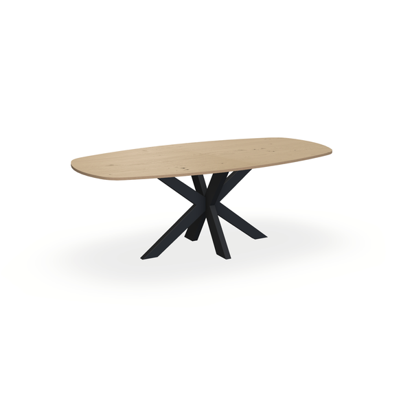 Eettafel Eiken Fineer Noesten Naturel - Ovaal Deens - Matrix Dun Onderstel Mat Zwart - {{ product.type }} - Kas20