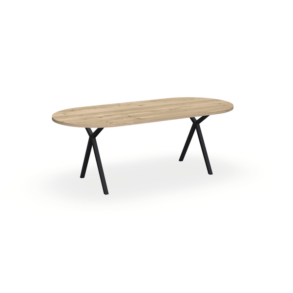 Eettafel Eiken Naturel - Ovaal Plat - Scissor Onderstel Mat Zwart - {{ product.type }} - Kas20
