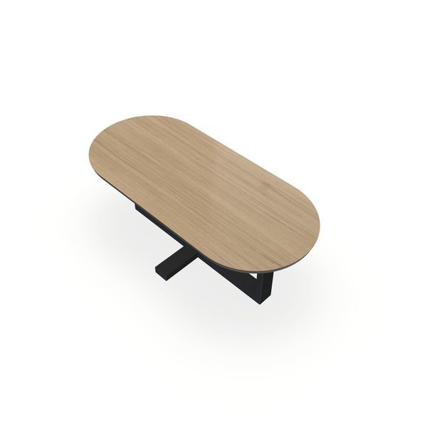 Eettafel Eiken Fineer Liqurien - Ovaal Plat - Halve Plus Onderstel Mat Zwart - {{ product.type }} - Kas20