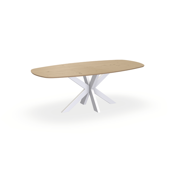 Eettafel Eiken Fineer Noesten Naturel - Ovaal Deens - Matrix Dun Onderstel Mat Wit - {{ product.type }} - Kas20