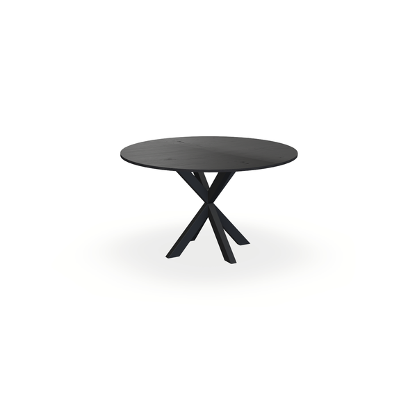 Eettafel Eiken Fineer Noesten Zwart - Rond - Kruispoot Dun Onderstel Mat Zwart - {{ product.type }} - Kas20