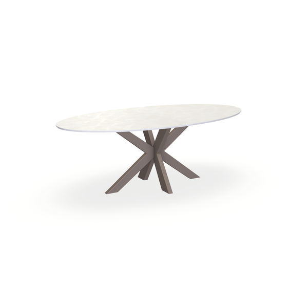 Eettafel Beton Creamy White - Ovaal - Matrix Dun Onderstel Mat Lichtbruin - {{ product.type }} - Kas20
