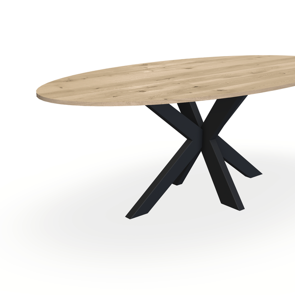 Eettafel Eiken Naturel - Ovaal - Matrix Dun Onderstel Mat Zwart - {{ product.type }} - Kas20