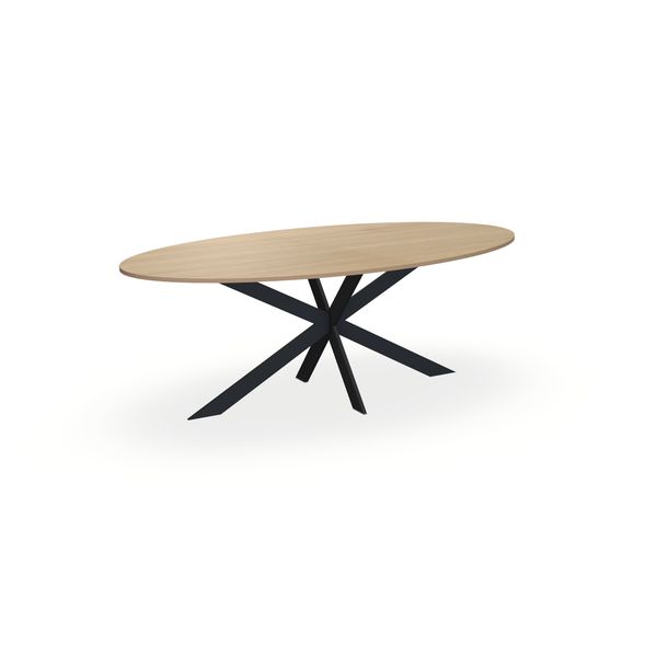 Eettafel Eiken Fineer Naturel - Ovaal - Matrix Ultra Onderstel Mat Zwart - {{ product.type }} - Kas20