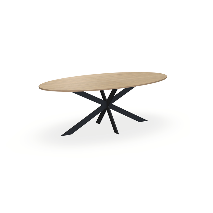 Eettafel Eiken Fineer Naturel - Ovaal - Matrix Ultra Onderstel Mat Zwart - {{ product.type }} - Kas20