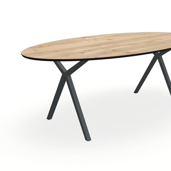Eettafel Eiken Liqurien - Ovaal - Scissor Onderstel Mat Antraciet - {{ product.type }} - Kas20