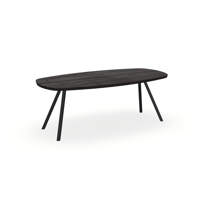 Eettafel Eiken Black Smoke In - Ovaal Deens - I Schuin Onderstel Mat Zwart - {{ product.type }} - Kas20