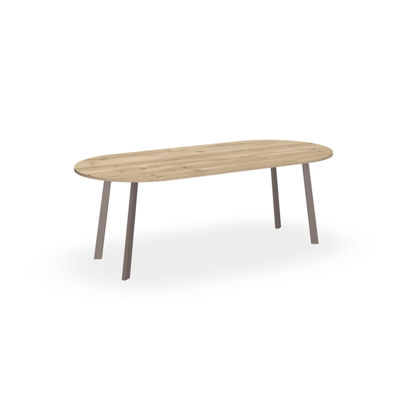 Eettafel Eiken Naturel - Ovaal Plat - I Poot Onderstel Mat Lichtbruin - {{ product.type }} - Kas20