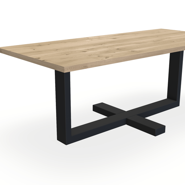 Eettafel Eiken Naturel - Recht - Halve Plus Onderstel Mat Zwart - {{ product.type }} - Kas20