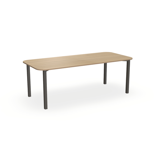 Eettafel Eiken Fineer Naturel - Recht Radius - Ace Onderstel Mat Donkerbruin - {{ product.type }} - Kas20