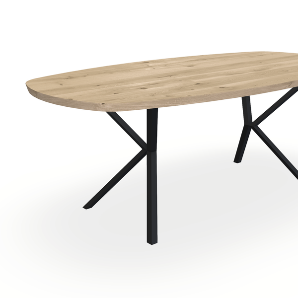 Eettafel Eiken Naturel - Ovaal Deens - Vv Poot Onderstel Mat Zwart - {{ product.type }} - Kas20