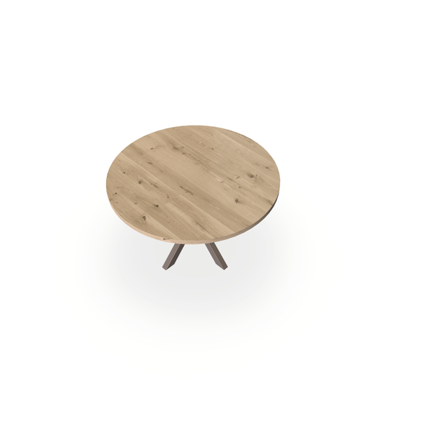 Eettafel Eiken Liqurien - Rond - Kruispoot Dun Onderstel Mat Lichtbruin - {{ product.type }} - Kas20