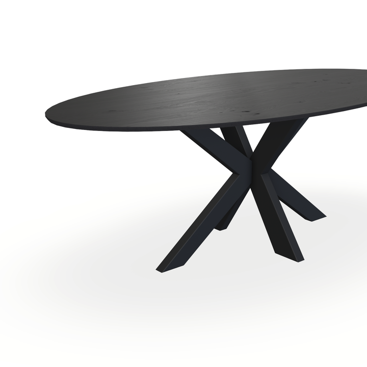 Eettafel Eiken Fineer Noesten Zwart - Ovaal - Matrix Dun Onderstel Mat Zwart - {{ product.type }} - Kas20