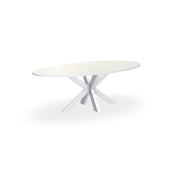 Eettafel Beton Beige - Ovaal - Matrix Dun Onderstel Mat Wit - {{ product.type }} - Kas20