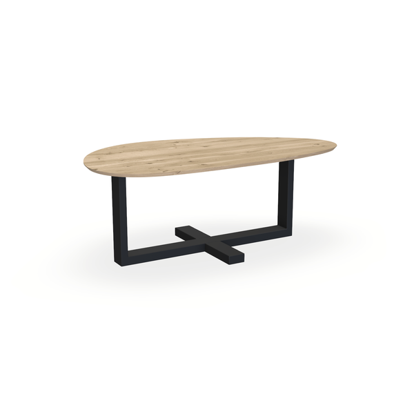 Eettafel Eiken Naturel - Kiezel B - Halve Plus Onderstel Mat Zwart - {{ product.type }} - Kas20