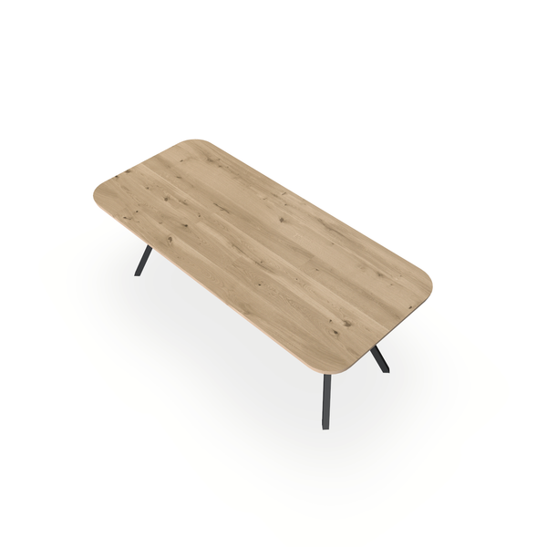 Eettafel Eiken Liqurien - Recht Radius - I Schuin Onderstel Mat Zwart - {{ product.type }} - Kas20