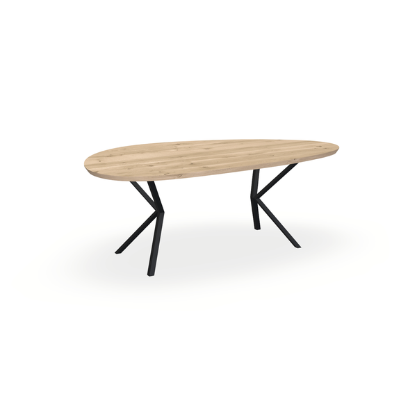 Eettafel Eiken Liqurien - Kiezel B - Vv Poot Onderstel Mat Zwart - {{ product.type }} - Kas20