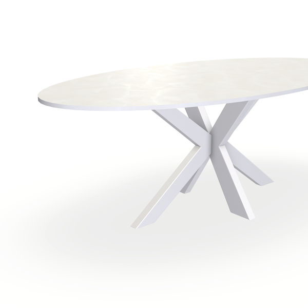 Eettafel Beton Beige - Ovaal - Matrix Dun Onderstel Mat Wit - {{ product.type }} - Kas20