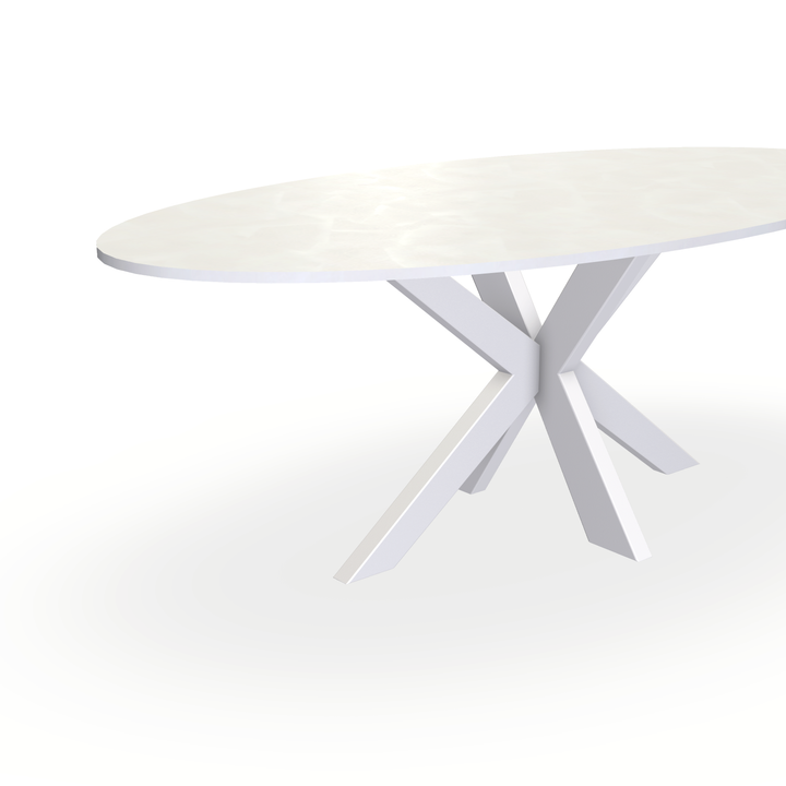Eettafel Beton Beige - Ovaal - Matrix Dun Onderstel Mat Wit - {{ product.type }} - Kas20