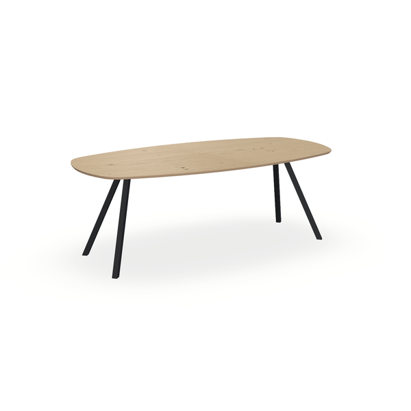 Eettafel Eiken Fineer Noesten Naturel - Ovaal Deens - I Schuin Onderstel Mat Zwart - {{ product.type }} - Kas20