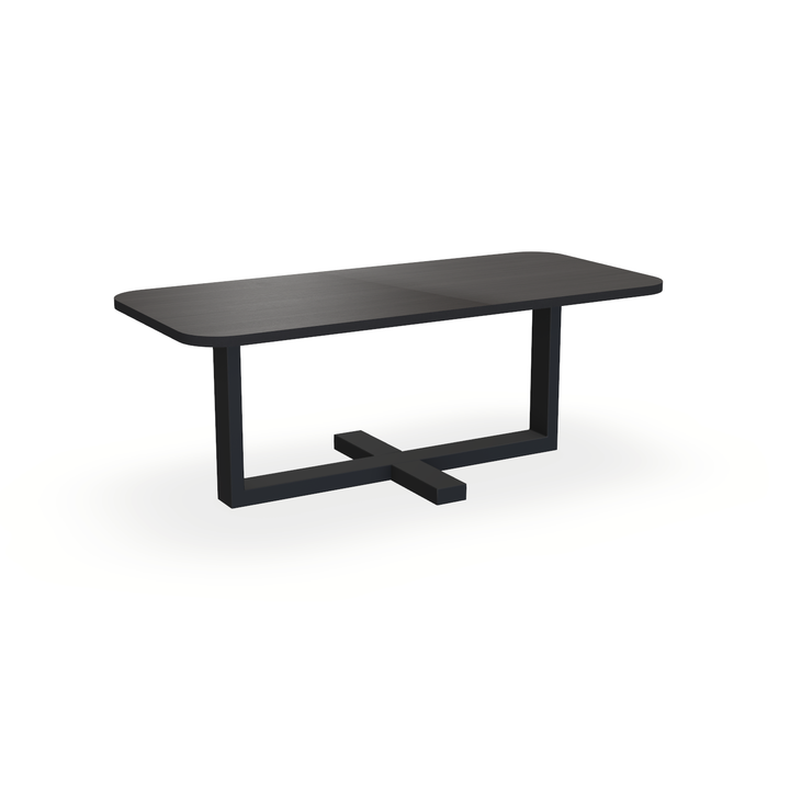 Eettafel Eiken Fineer Black Smoke In - Recht Radius - Halve Plus Onderstel Mat Zwart - {{ product.type }} - Kas20