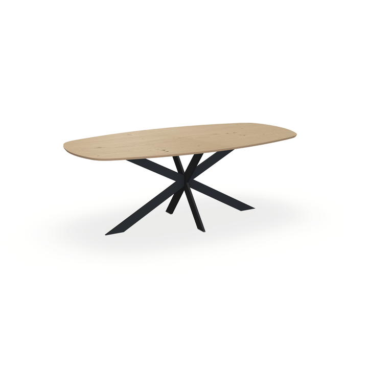 Eettafel Eiken Fineer Noesten Naturel - Ovaal Deens - Matrix Ultra Onderstel Mat Zwart - {{ product.type }} - Kas20