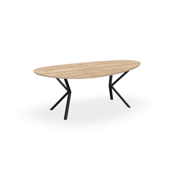 Eettafel Eiken Liqurien - Kiezel A - Vv Poot Onderstel Mat Zwart - {{ product.type }} - Kas20