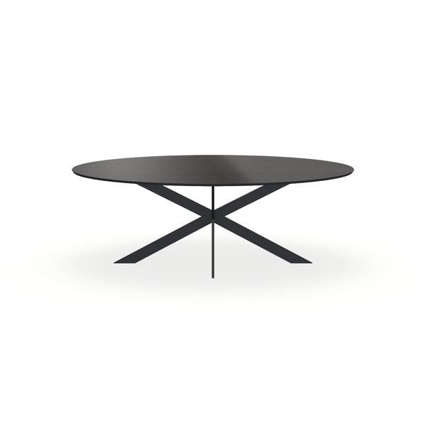 Eettafel Eiken Fineer Black Smoke In - Ovaal - Matrix Ultra Onderstel Mat Zwart - {{ product.type }} - Kas20