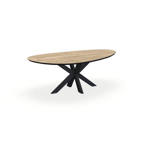 Eettafel Eiken Naturel - Kiezel A - Matrix Dun Onderstel Mat Zwart - {{ product.type }} - Kas20