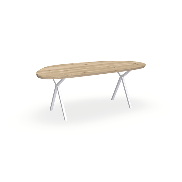 Eettafel Eiken Naturel - Organisch A - Scissor Onderstel Mat Wit - {{ product.type }} - Kas20