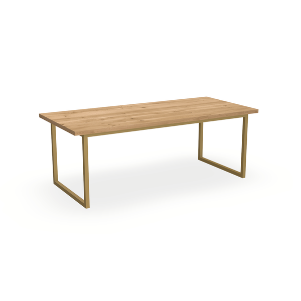 Eettafel Eiken Maurra - Recht - Kubus Onderstel Mat Goud - {{ product.type }} - Kas20