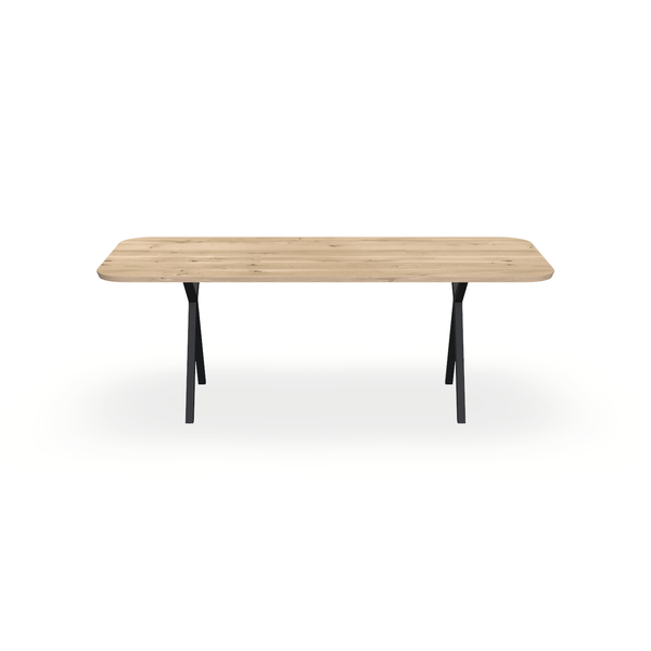 Eettafel Eiken Liqurien - Recht Radius - Scissor Onderstel Mat Zwart - {{ product.type }} - Kas20