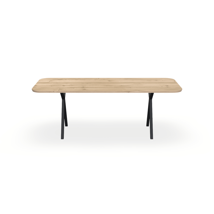 Eettafel Eiken Liqurien - Recht Radius - Scissor Onderstel Mat Zwart - {{ product.type }} - Kas20