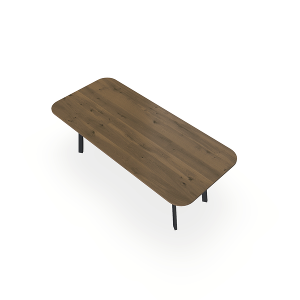 Eettafel Eiken Chocolate - Recht Radius - I Poot Onderstel Mat Zwart - {{ product.type }} - Kas20