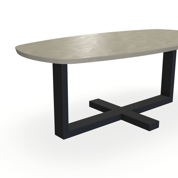 Eettafel Beton Leather Taupe - Ovaal Deens - Halve Plus Onderstel Mat Zwart - {{ product.type }} - Kas20