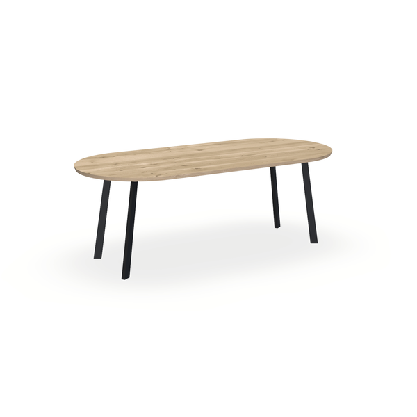 Eettafel Eiken Naturel - Ovaal Plat - I Poot Onderstel Mat Zwart - {{ product.type }} - Kas20