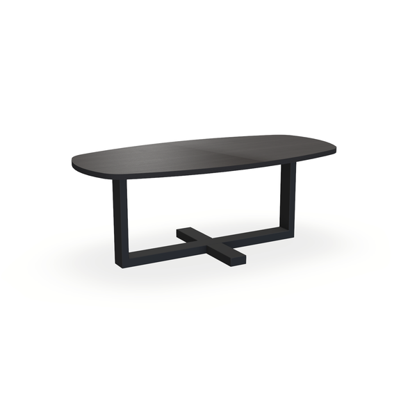 Eettafel Eiken Fineer Black Smoke In - Ovaal Deens - Halve Plus Onderstel Mat Zwart - {{ product.type }} - Kas20