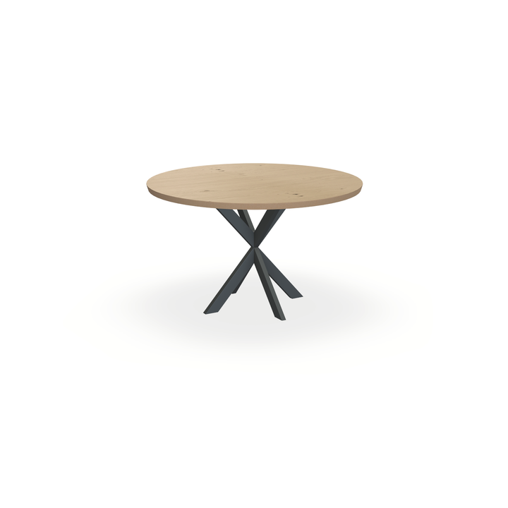 Eettafel Eiken Fineer Noesten Naturel - Rond - Kruispoot Ultra Onderstel Mat Antraciet - {{ product.type }} - Kas20