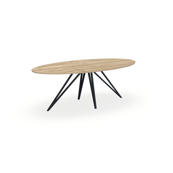 Eettafel Eiken Naturel - Ovaal - Spin Onderstel Mat Zwart - {{ product.type }} - Kas20